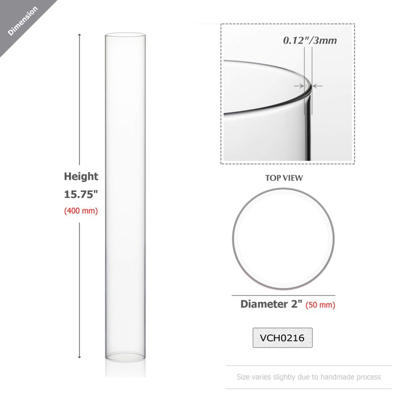 WGVI Hurricane Candle Holder Sleeve, Wide 2", Height 16", Clear Glass Cylinder Open Both Ends, Chimney Tube, Open Ended Candle Shade, 1 Piece - Image 2